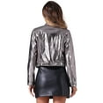 thumbnail image 3 of INSPIRE CHIC Metallic Cropped Jacket for Women's Stand Collar Zip Up Shiny Biker Holographic Jackets, 3 of 4