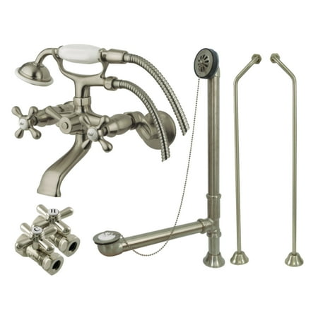 Kingston Brass CCK265SND Vintage Wall Mount Clawfoot Tub Faucet Package with Supply Line, Hand Shower and Tub Drain, Brushed Nickel