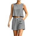 thumbnail image 6 of Lyrcatrment Shorts Sets for Women 2pc Cotton Linen Outfits Summer Tank Tops Round Neck Matching Set Trendy Casual Outfits Womens Clothing(Large,Gray), 6 of 9
