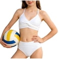 thumbnail image 2 of Mceream Swim Suits for Teens Girls 2 Piece Bikini Set Adjustable Straps V Neck Ribbed Swimwear with Chest Pad Textured Twist Front Ruched Ruffle Bathing Suit 13-17 Years, 2 of 8