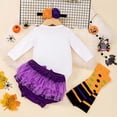thumbnail image 4 of mgoYE Newborn Baby Girl Halloween Outfit Ruffle Romper+Bloomers Tutu Skirt+Headband 3Pcs First Halloween Set Size 3-6 Months, 4 of 6