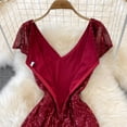 thumbnail image 5 of Vestido largo de lentejuelas con cuello en V para mujer, prenda elegante de cintura alta con cuello en V, ideal para fiesta, 5 of 5
