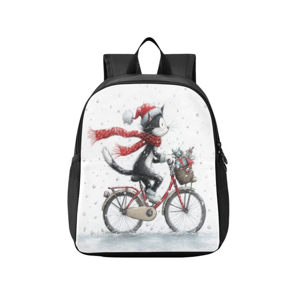 Toddler Backpack Black Cat Riding A Bicycle Waterproof Lightweight Backpack Casual Mini Daypack for Daycare & Travel