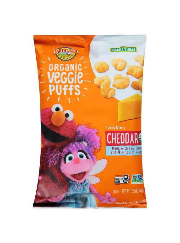 Earth's Best Organic Cheddar Veggie Puffs Toddler Baby Snack, 1.55 oz Bag