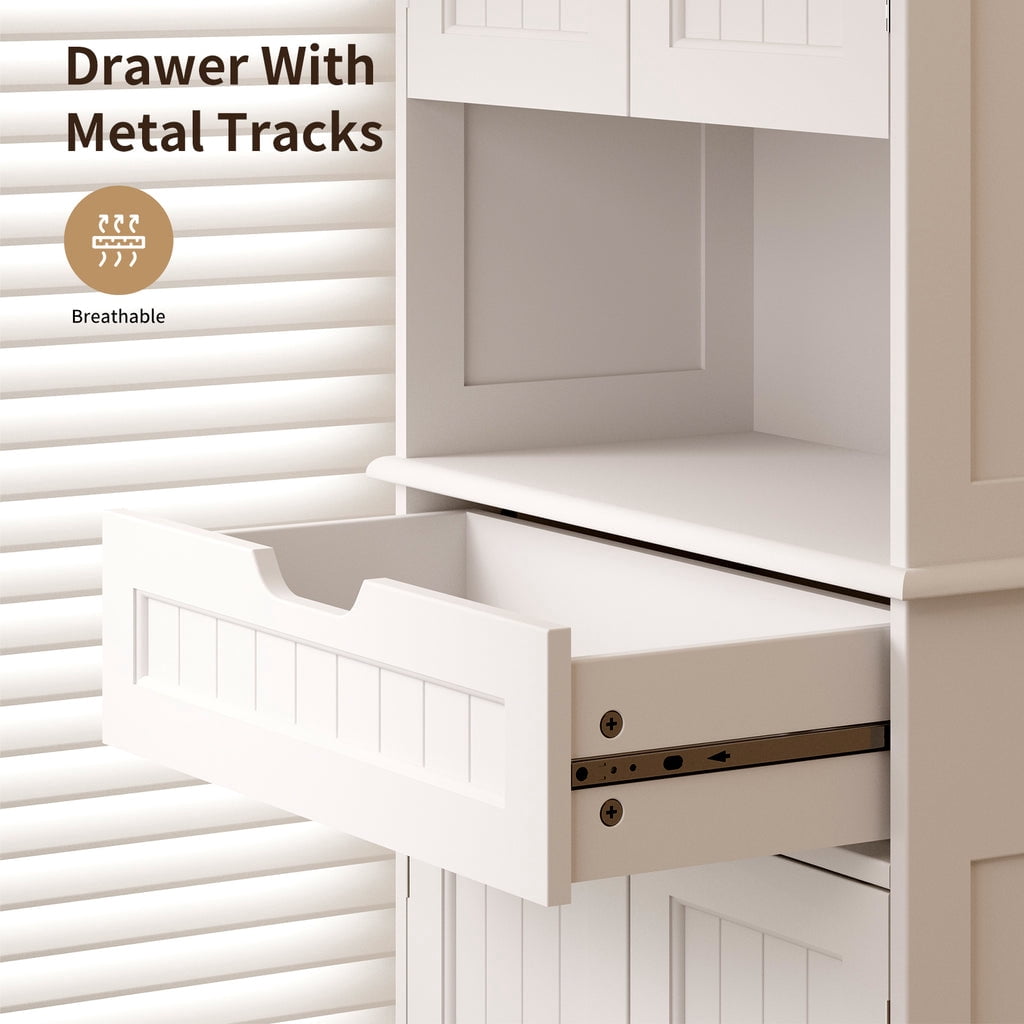 Aiho 66" H Kitchen Pantry Cabinet with 2 Doors & 1 Drawer & 3 Shelves, Solid & Sturdy, Storage Cabinet for Entryway, Kitchen - White