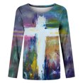 thumbnail image 5 of Blusa de manga larga con estampado de cruz y pintura al óleo vintage para mujer de Honeeladyy, con mensaje "Jesús, fiel a Jesús", con mensaje religioso, 5 of 5