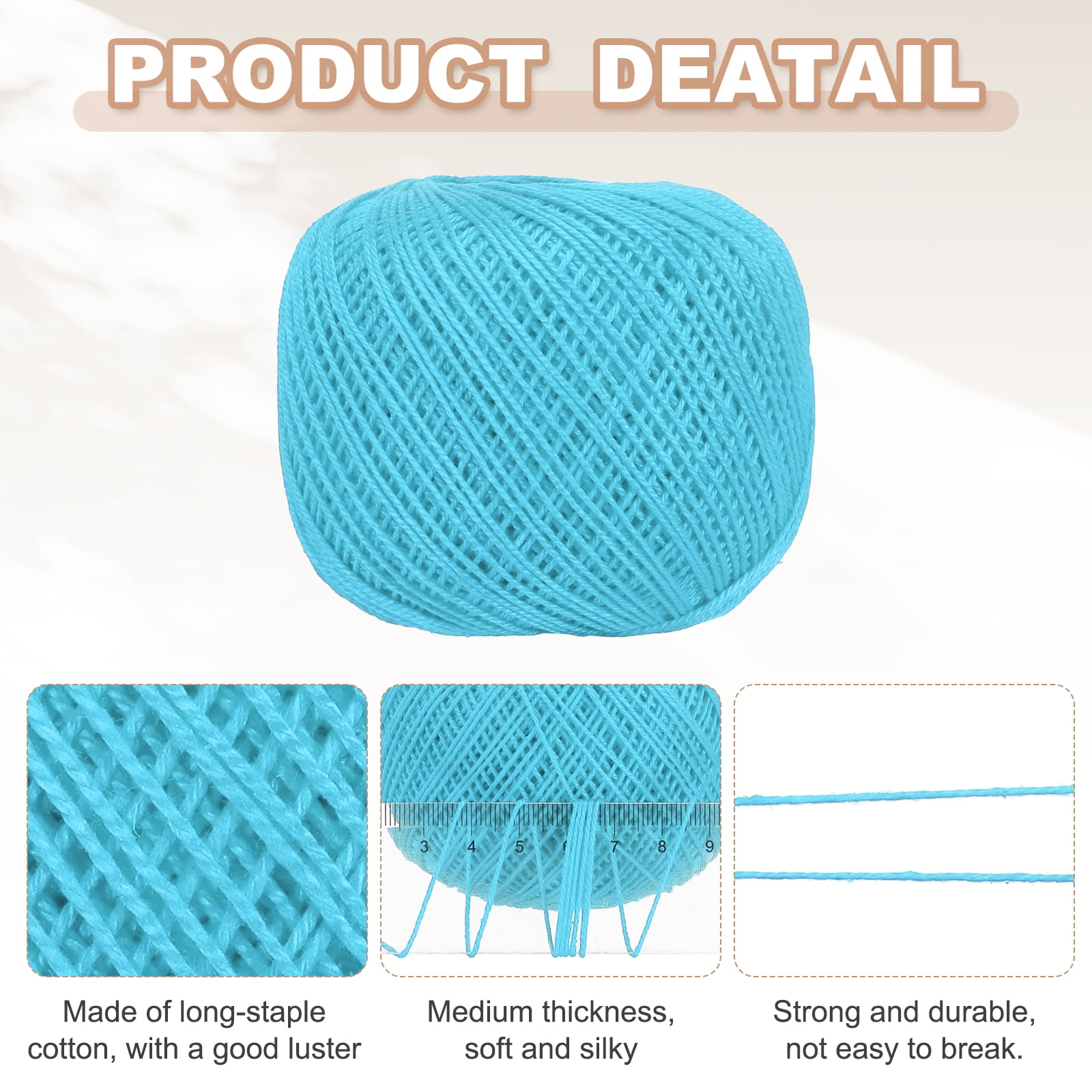 3 Rolls 164 Yards Size 3 Lake Blue Cotton Crochet Thread Lace Weight Yarn Tatting Thread for Crocheting Knitting Embroidery Sewing