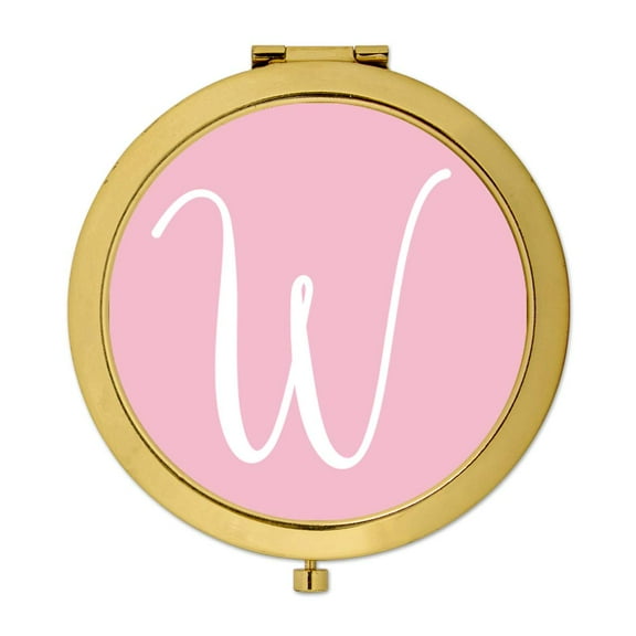Koyal Wholesale Gold Compact Mirror Bridesmaid's Wedding Gift, Blush Pink, Monogram Letter W, 1-Pack