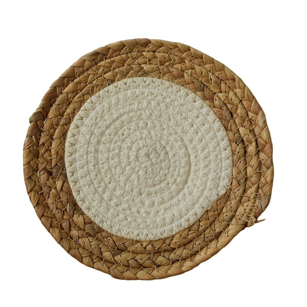 Cateissary Tapete de redondo, posavasos, mantel Individual de aislamiento tejido de paja, decoración de escritorio de cocina de estilo nórdico de Mostrada Linea blanca 15cm Cateissary HA083315-01