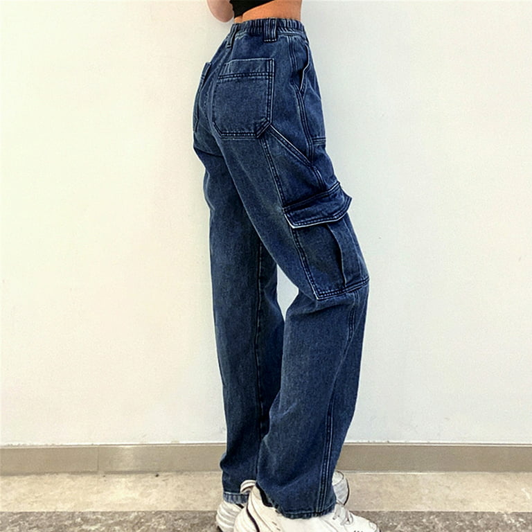 HTNBO Y2k Wide Leg Jeans for Women High Waist Baggy Straight Pants Casual  Vintage Denim Cargo Trousers Streetwear 