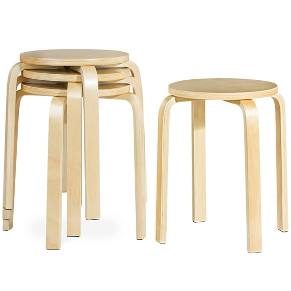 Patiojoy 4-set Stacking Stool Birch Natural Wood 18" Round Dining Chair Backless