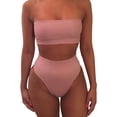 thumbnail image 2 of 1 Set Bikini Set Solid Color Elastic High Waist Strapless Summer Lady Swimsuit for Swimming, 2 of 7