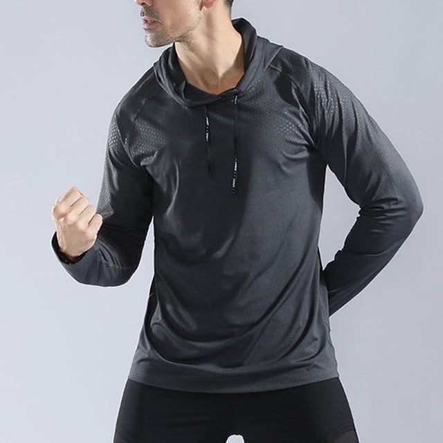 pstuiky camisetas de manga larga para hombre, Camiseta deportiva y de fitness para hombre, de color liso, elástica, de manga larga y con capucha Tops de hombre xl