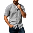 thumbnail image 5 of Men's Linen Shirts Short Sleeve Casual Summer Beach Button Down Shirt for Men Size 3XL Gray, 5 of 7