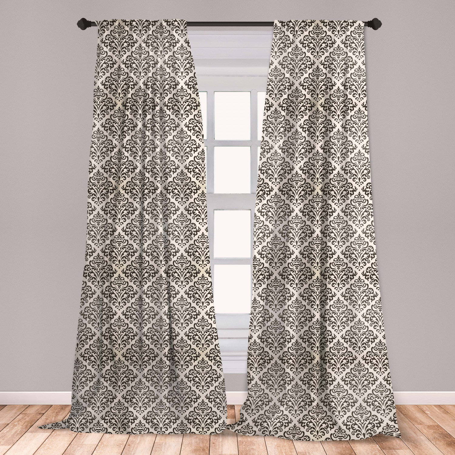 Damask Curtains 2 Panels Set, Damask Tile Illustration in Vintage Style