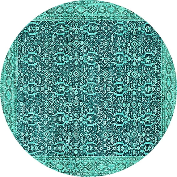 Ahgly Company Indoor Round Oriental Turquoise Blue Traditional Area Rugs, 8' Round