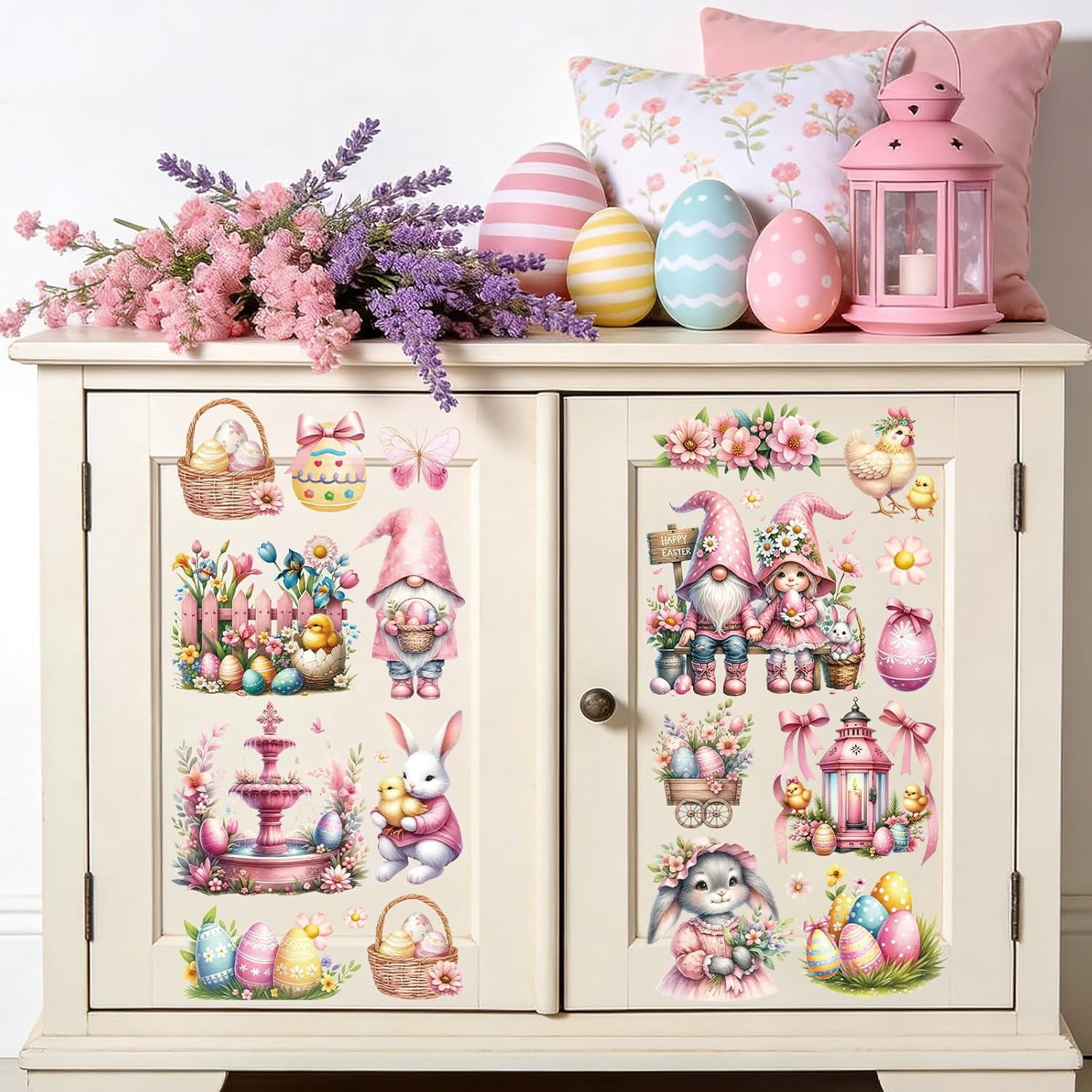 Easter Rub on Transfers for Crafts - 16 Pcs Bunny Gnome Rub on Transfers for Furniture Cute Rabbit Flower Egg Transfer Decals for Wood DIY Glass Home Decor 5.7x5.7 Inch