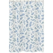 Sweet Jojo Designs Floral Leaf Bathroom Fabric Bath Shower Curtain - Blue Grey and White Boho Watercolor Botanical Flower Woodland Tropical Garden