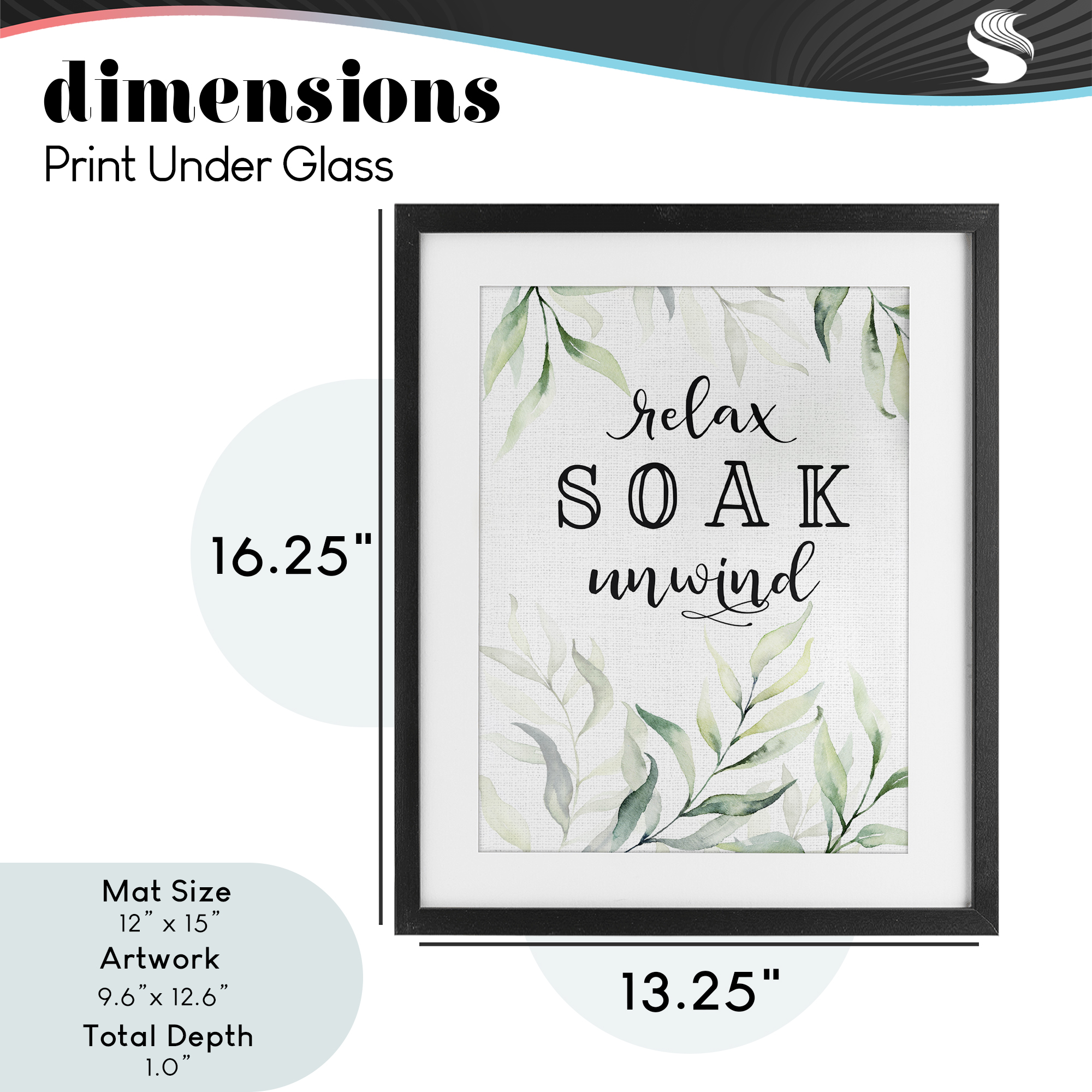 Soak & Unwind with Leaves Black Framed Print Under Glass, design by Lettered and Lined