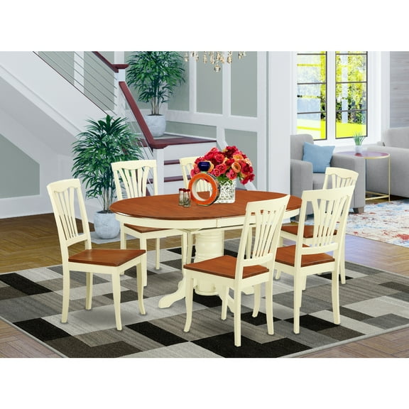 East West Furniture Avon 7-piece Wood Dinette Set in Buttermilk/Cherry