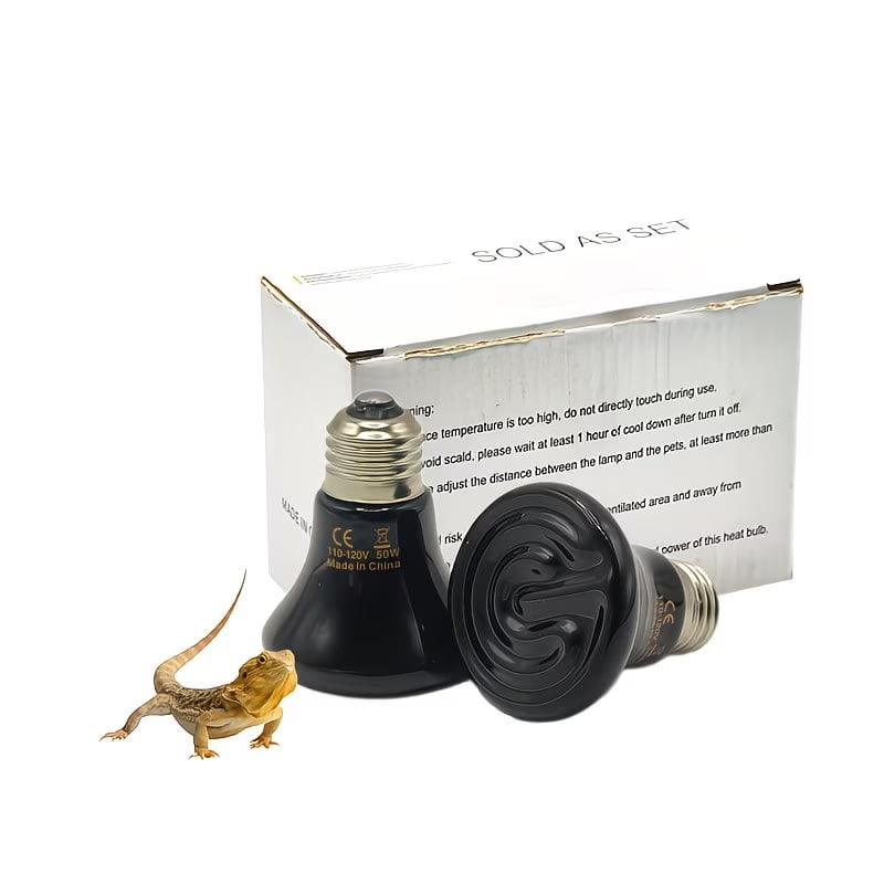 50W Ceramic Reptile Heating Lamp 2-Pack for Terrariums and Incubators