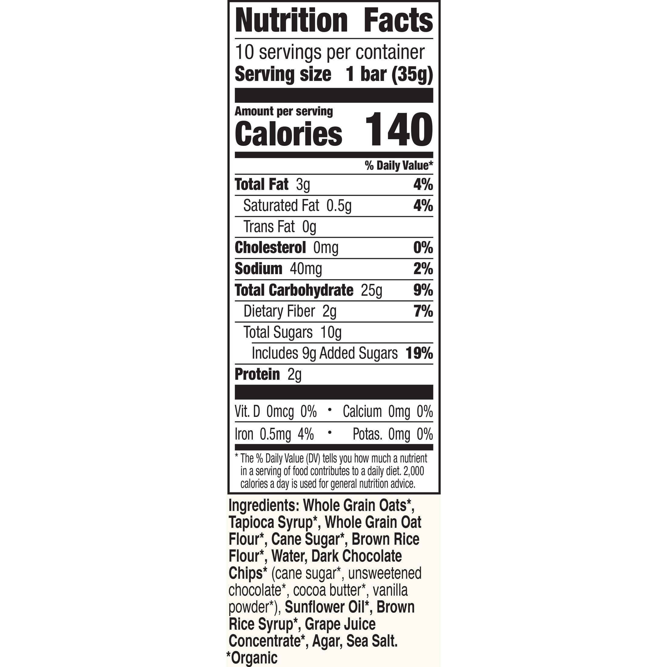 (2 pack) Cascadian Farm Organic Chewy Granola Bars, Dark Chocolate Chip, 10 Bars, 12.3 oz