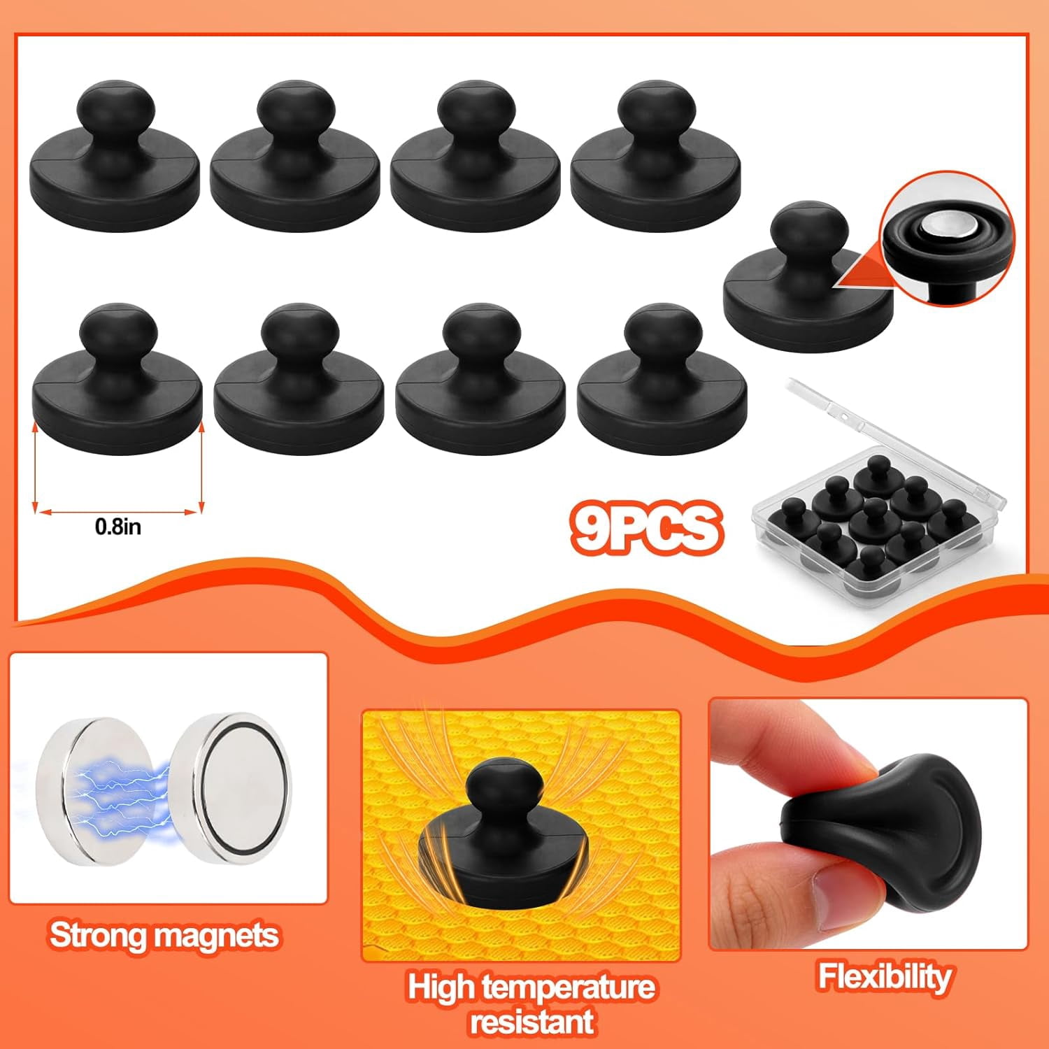 JJEAN-Air Fryer Magnets for Parchment Paper, 9PCS Silicone Magnetic Buckle for Air Fryer Liners, Air Fryer Accessories Safely Lock Air Fryer Liner Disposable to Prevent Burning (Black)