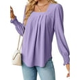 thumbnail image 3 of STARVNC Women Square Neck Puff Long Sleeve Pleated Smocked Cuffs Tunic Top, 3 of 7