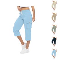 Capri Pants for Women 2025 High Elastic Waist Drawstring Loose Casual Cago Capris with Pockets Womens Cropped Pants