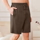 thumbnail image 3 of Pantalones Cortos de Cintura Elástica para Hombre Color Sólido Casual Beach Shorts de Verano con Botón, Algodón de Poliéster, 3 of 7