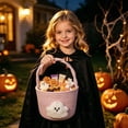 thumbnail image 2 of Gytml Trick Or Treat Basket Halloween Cotton Rope Ghost Candy Bucket Reusable Portable Treat Bag For Halloween Party Favors Holiday Decor(Pink-9.06"), 2 of 6