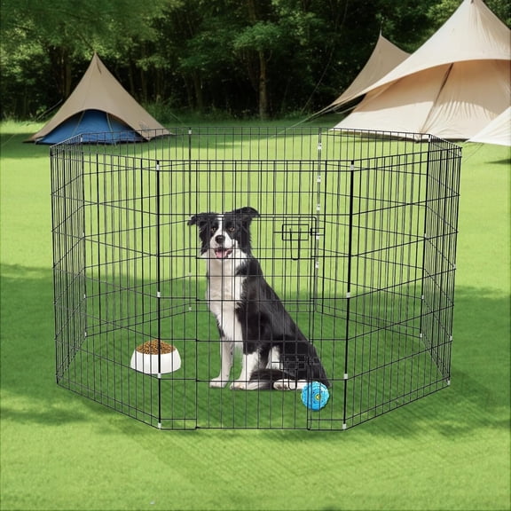 ZephyPaws Foldable 8-Panel Dog Playpen for Indoor Outdoor, 36" Pet Fence with Door, Rustproof & Expandable Puppy Pen for Small/Medium/Large Dogs, Rabbits, Ducks - Quick Assembly for Yard, RV, Travel