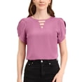 thumbnail image 1 of INSPIRE CHIC Blouse Décontractée à Col Fendu avec Découpe en V pour Femmes, Poignets Coupés, m Violet, 1 of 7