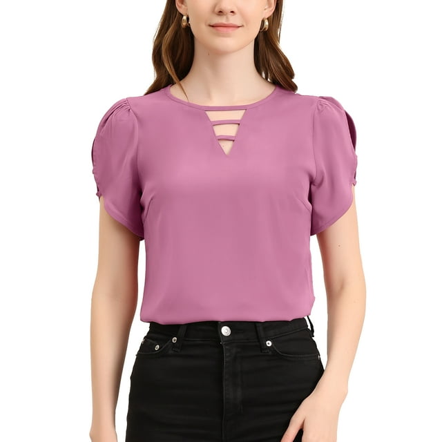 INSPIRE CHIC Blouse Décontractée à Col Fendu avec Découpe en V pour Femmes, Poignets Coupés, m Violet