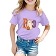 thumbnail image 4 of Ulanda Toddler Baby Girls Halloween T-Shirt Ghost Graphic Shirt Kids Cute Funny Spooky Season Short Sleeve Tees Top (Purple, 3-4 Years), 4 of 6