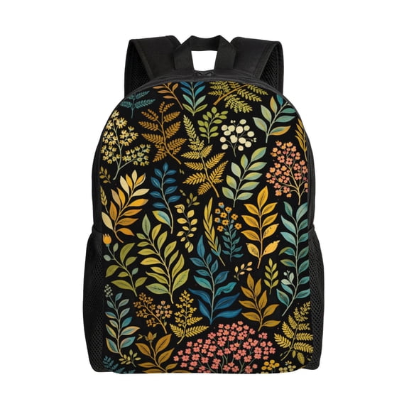 Boho Botanical Flannel Backpack Large Capacity Laptop Bag for Men and Women