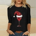 thumbnail image 2 of Bcresic Merry Christmas Shirts for Women 2024 Casual Glitter Red Wine Glass Graphic Tees Santa Hats Printed Tshirt Trendy 3/4 Sleeve Tops Fall Crewneck Tunic Blouses Clothes,#01_Black,XX-Large, 2 of 4