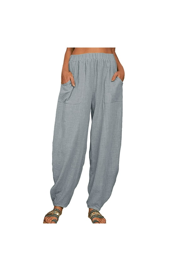 Summer Pants for Women Elastic Solid Women Pockets Long Pants Waist Casual Loose Trousers Brocade Womens Sheer Casual Causal for Loose Summer Size 16 Dress Grey 4XL