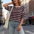 thumbnail image 5 of Byworldtasic Oversized Striped T-Shirts for Women Summer Color Block Short Sleeve Tops Drop Shoulder Boxy Tees, 5 of 8