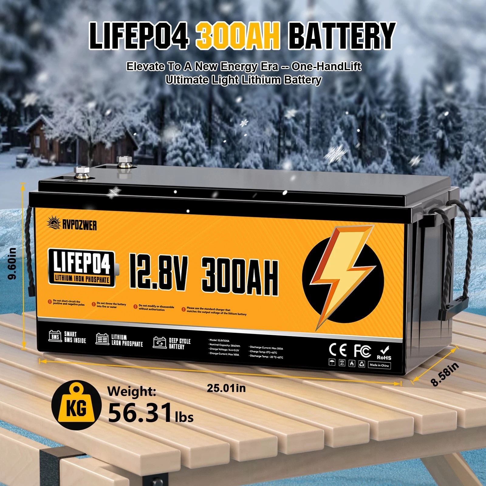 RVPOZWER 12V 300Ah Lithium LiFePO4 Battery 200A BMS for Golf Cart RV Marine Solar Panels