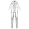 thumbnail image 3 of YONGHS Women's Shiny Holographic Unitard Zentai Jumpsuit Mock Neck Zipper Front Bodysuits Catsuits Silver M, 3 of 5