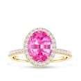 thumbnail image 4 of Rosec Jewels Oval Cut Lab Created Pink Sapphire Ring with Diamond Halo for Women - AAAA Grade, 18K Yellow Gold, US 6.50, 4 of 8