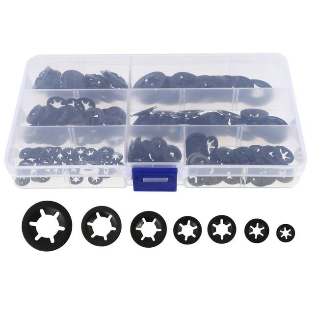 LEEYNEER Lock Washers Serrated Washer Star Black Metal Push Locking Tooth Assortment Kit Fastener