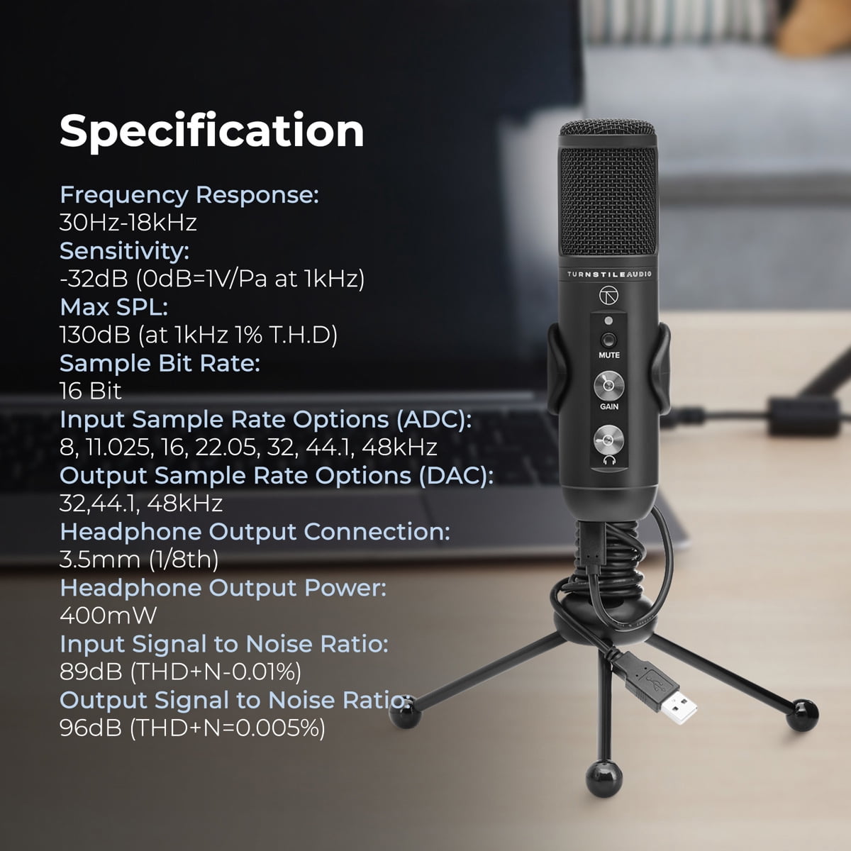 Turnstile Audio Platform Series TAP400 Cardioid USB Condenser Microphone, Professional Grade, PC, Mac, Gain Control, Zero Latency, Gaming, Streaming, Podcasts, Twitch, YouTube, Discord