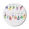 thumbnail image 1 of Birthday Mouse Pad for Computers, Celebration Colorful Letters on Ropes Funny Faces Pointy Party Hats, Round Non-Slip Thick Rubber Modern Gaming Mousepad, 8" Round, Multicolor, by Ambesonne, 1 of 2
