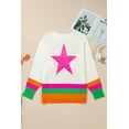 thumbnail image 6 of Women's White Star Pattern Colorblock Striped Edge Drop Shoulder Sweater | [ZhiHiMeRi] | (US 12-14)L, 6 of 12
