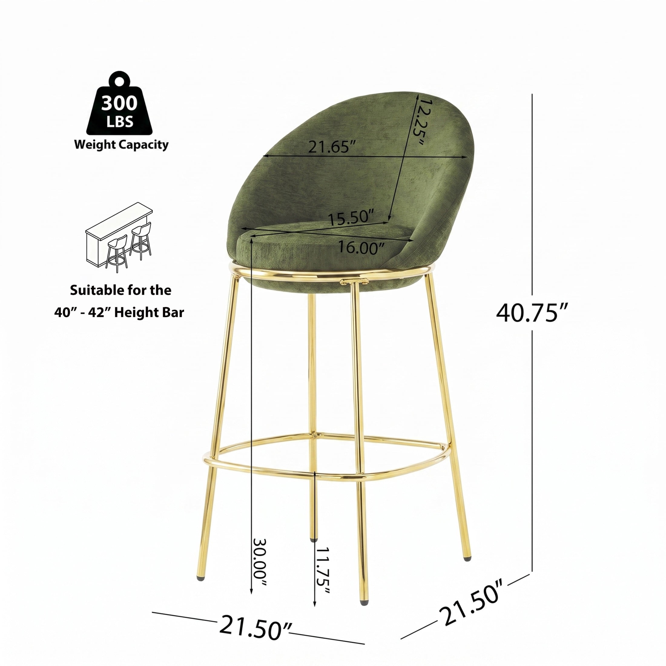 Christopher Knight Home Luxury Green Upholstered Barstools, Gold Metal Frame, Set of 4