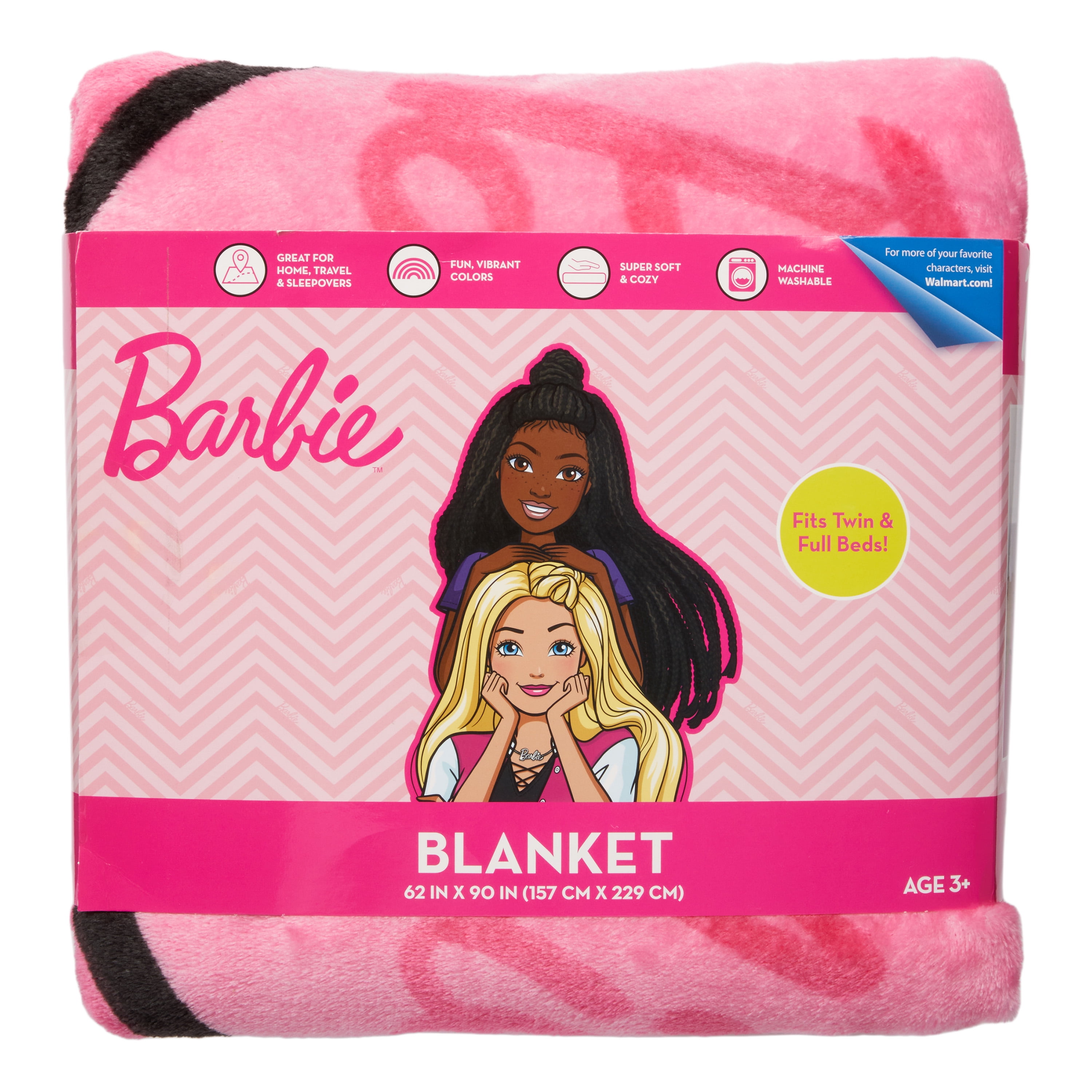 Barbie Kids Plush Blanket, Twin/Full Size, 62x90, Pink, Mattel 