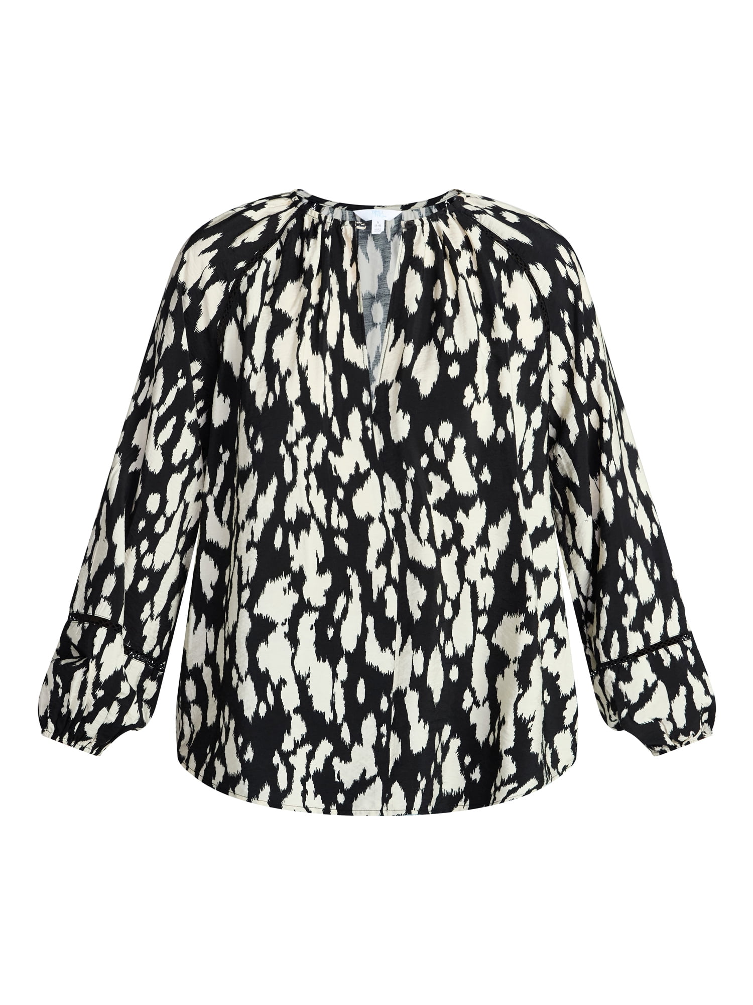 Time and Tru Women's Peasant Blouse with Long Sleeves, Sizes XS-XXXL