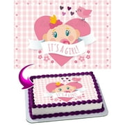 Girl Baby Shower Edible Cake Image Topper Personalized Picture 1/4 Sheet (8"x10.5")